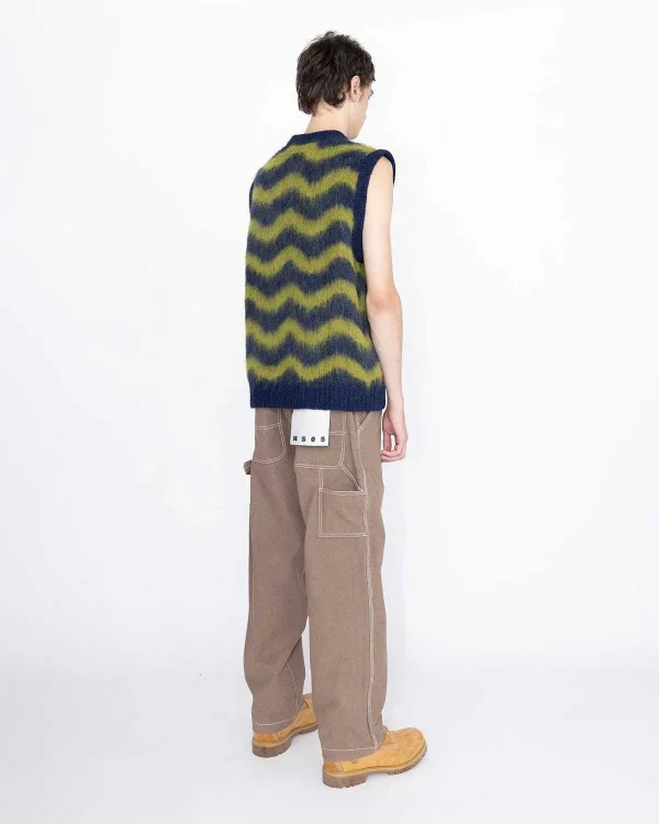 Strik>Highsnobiety HS05 Alpaca Fuzzy Wave Sweater Vest Navy/Olive Gron