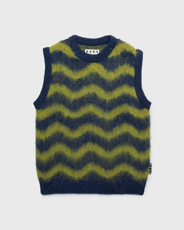 Strik>Highsnobiety HS05 Alpaca Fuzzy Wave Sweater Vest Navy/Olive Gron