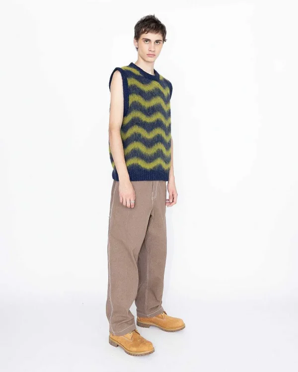 Strik>Highsnobiety HS05 Alpaca Fuzzy Wave Sweater Vest Navy/Olive Gron