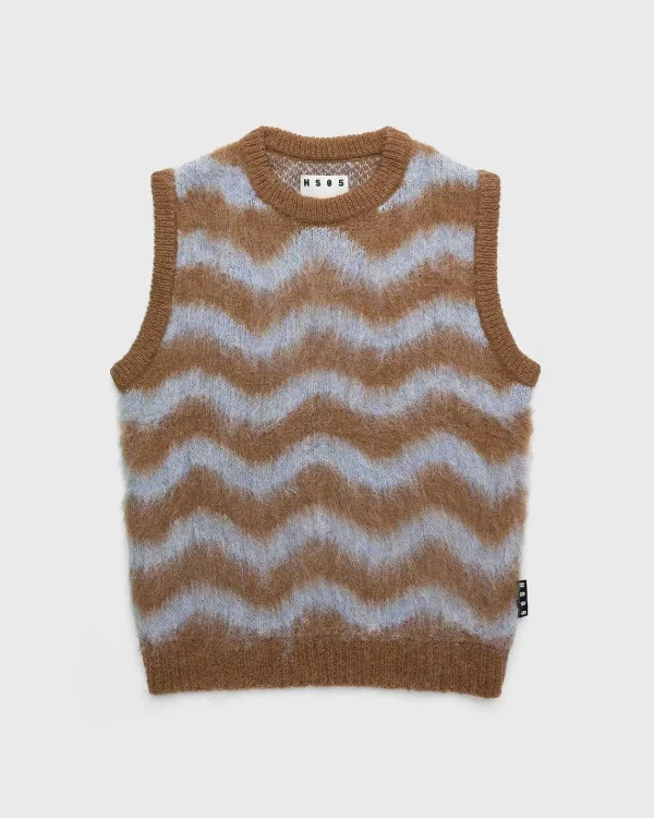 Strik>Highsnobiety HS05 Alpaca Fuzzy Wave Sweater Vest Lysebla/Brun