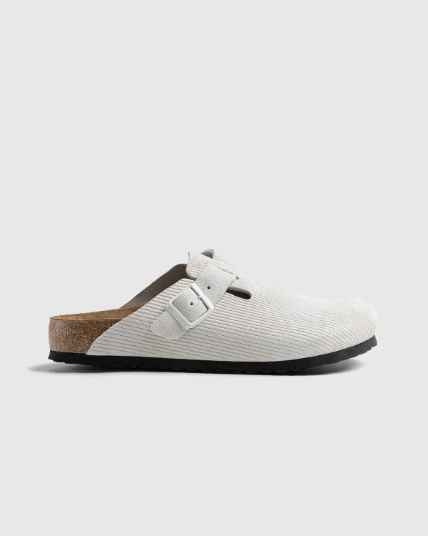 Sandaler>Birkenstock Boston Ruskind Laeder Flojl Antik Hvid