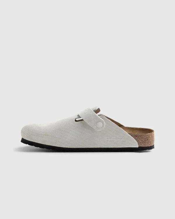 Sandaler>Birkenstock Boston Ruskind Laeder Flojl Antik Hvid