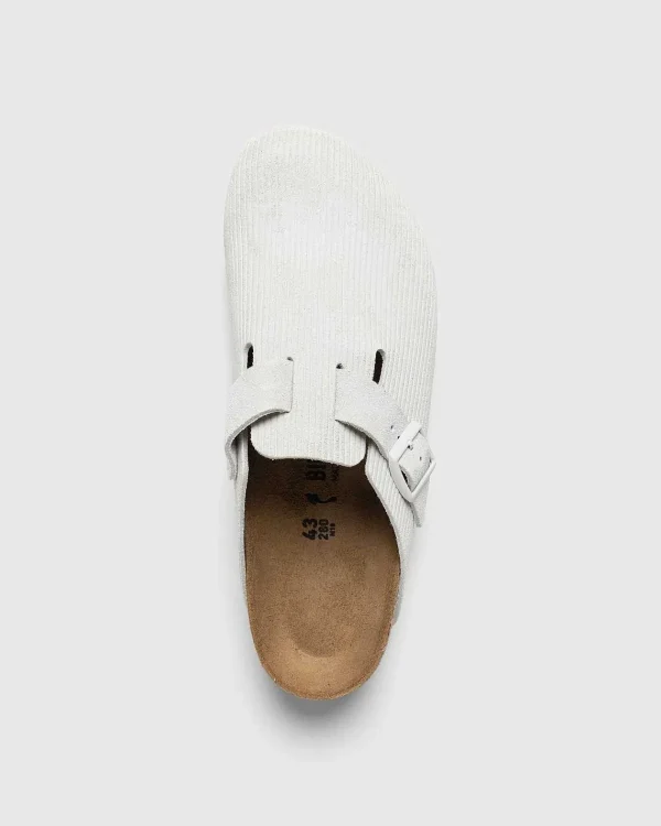 Sandaler>Birkenstock Boston Ruskind Laeder Flojl Antik Hvid