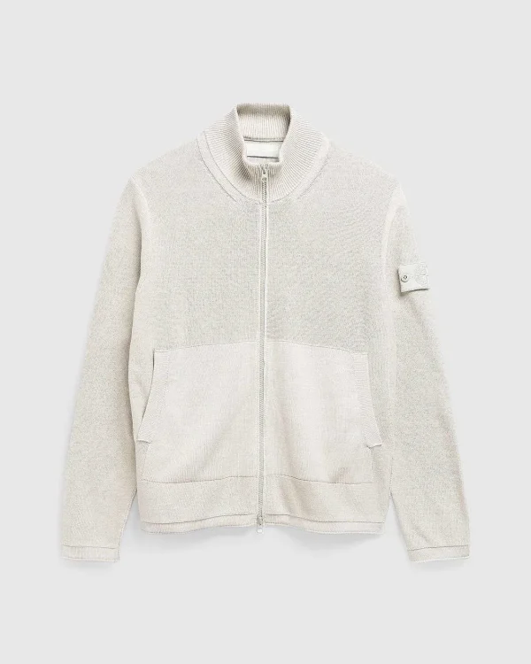 Strik>Stone Island Cardigan Med Halv Lynlas I Beige