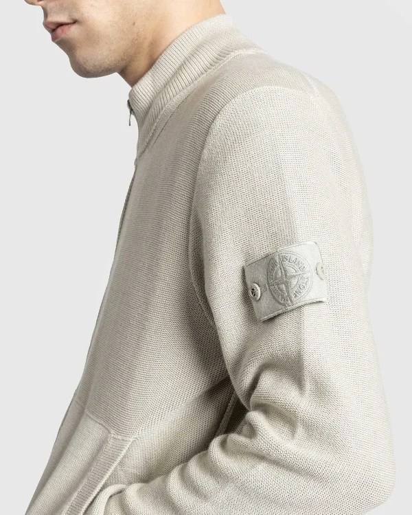 Strik>Stone Island Cardigan Med Halv Lynlas I Beige