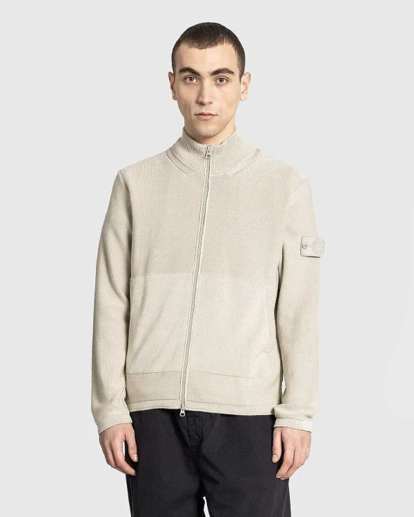 Strik>Stone Island Cardigan Med Halv Lynlas I Beige