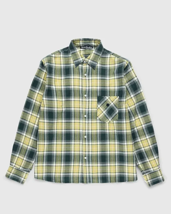 Skjorter>Acne Studios Check Button-Up Skjorte Skovgron/Lysegron