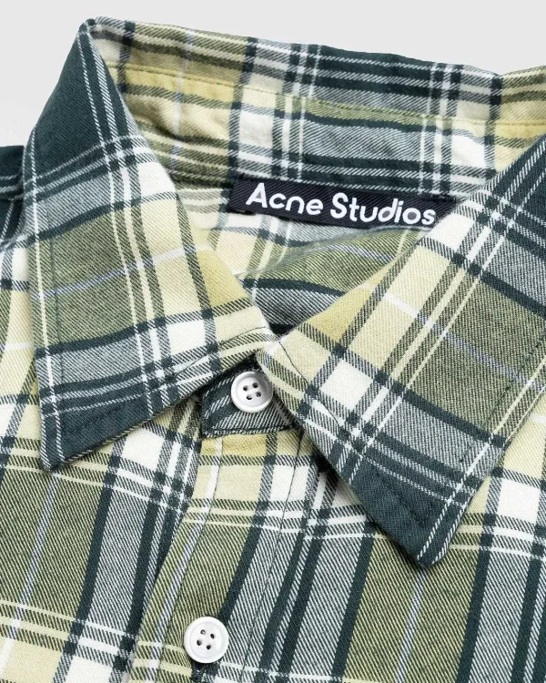 Skjorter>Acne Studios Check Button-Up Skjorte Skovgron/Lysegron