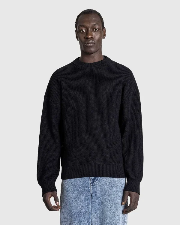 Strik>Marine Serre Core Knit Crewneck Pullover Sort