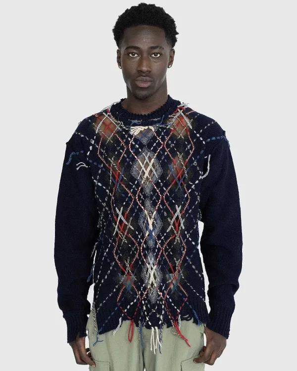 Strik>Maison Margiela Distressed Wool Crewneck Sweater Multi