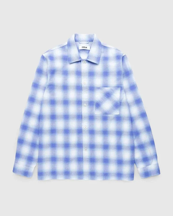 Undertøj>Tekla Flanell Pyjamasskjorte Lysebla Plaid