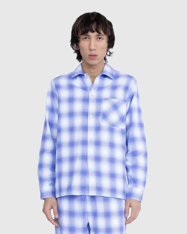 Undertøj>Tekla Flanell Pyjamasskjorte Lysebla Plaid