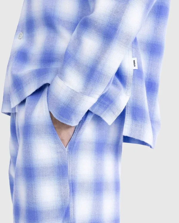 Undertøj>Tekla Flanell Pyjamasskjorte Lysebla Plaid