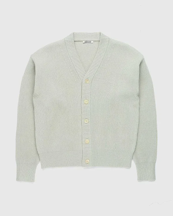 Strik>Auralee Fransk Merino Rib Strik Cardigan Light Khaki