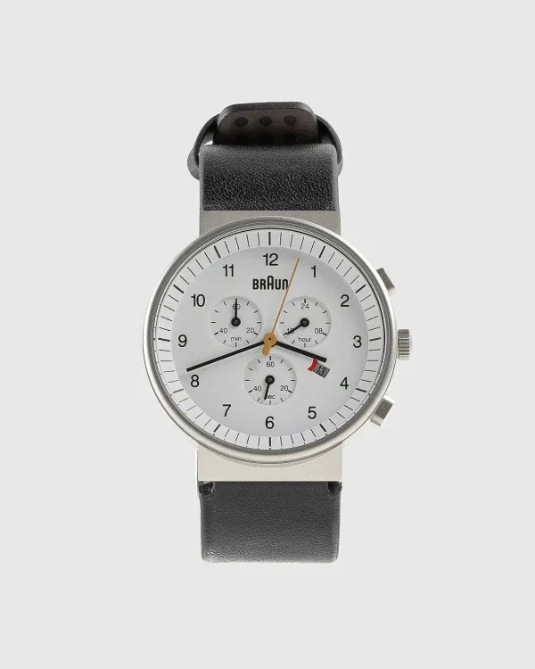 Ure>BRAUN Gents Bn0035 Classic Chronograph Watch Sort Laederrem