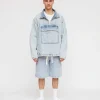 Overtøj>Acne Studios Half-Zip Denim Anorak Washed Light Blue