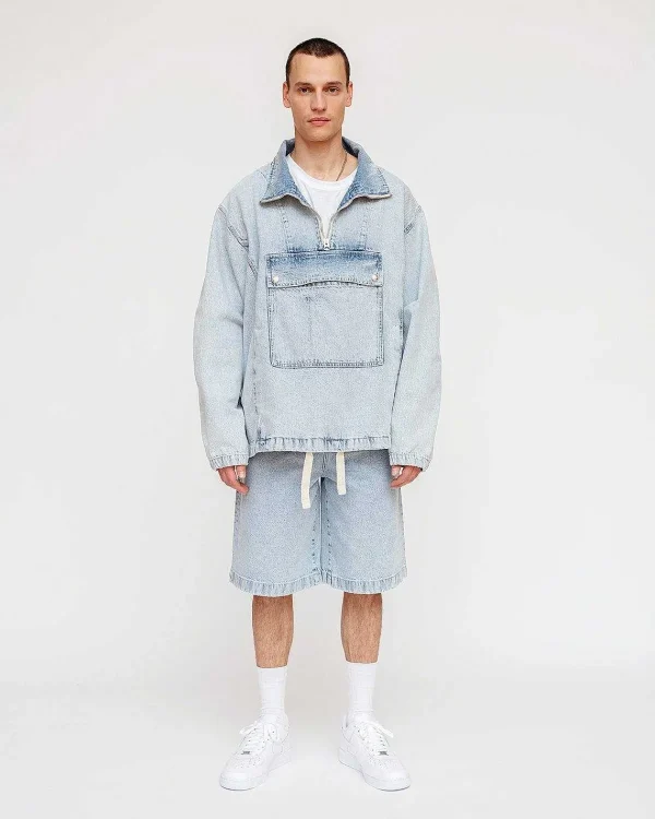 Overtøj>Acne Studios Half-Zip Denim Anorak Washed Light Blue