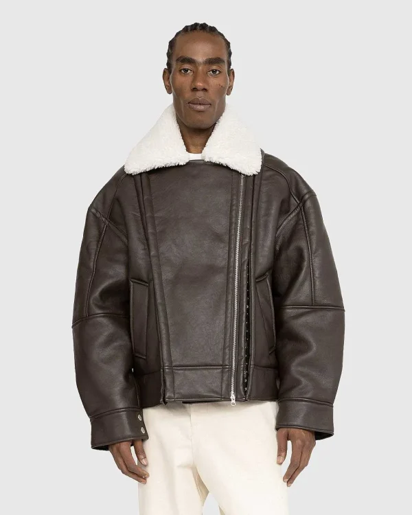 Overtøj>Y/Project Hook And Eye Shearling-Jakke Morkebrun/Off White