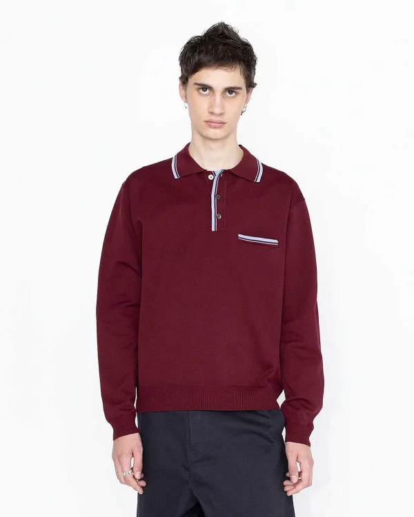 T-Shirts>Highsnobiety HS05 Langaermet Strik Polo Bordeaux