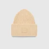 Vinter Tilbehør>Acne Studios Large Face Logo Beanie Biscuit Beige