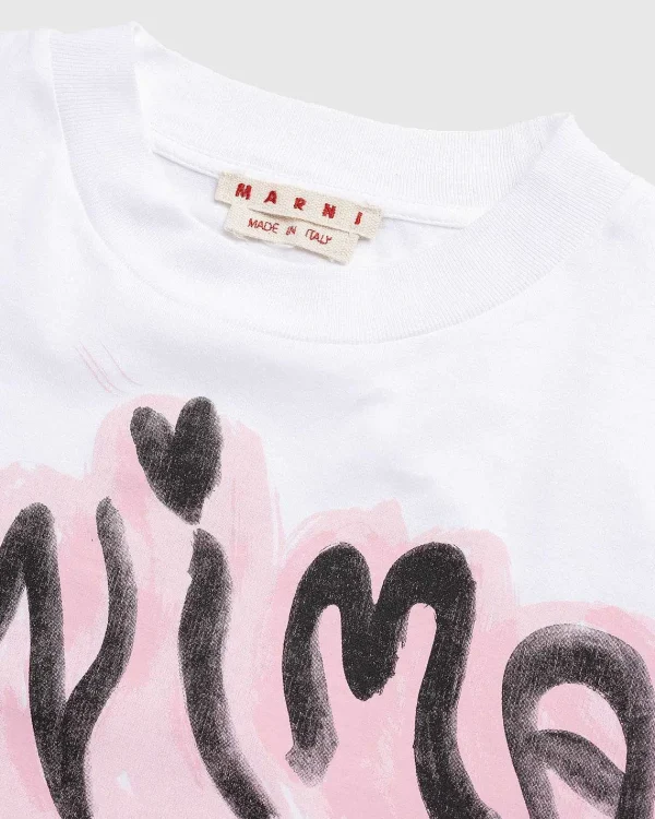 T-Shirts>Marni Logo Stripe T-Shirt Lily White