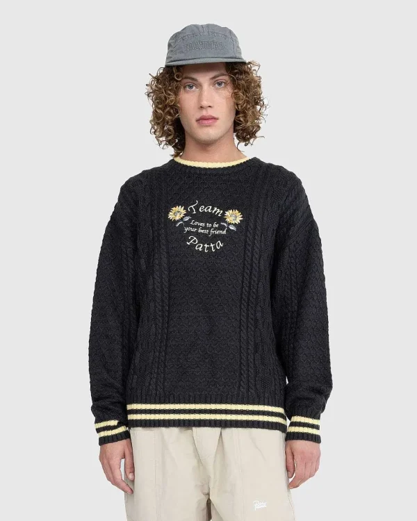 Strik>Patta Loves You Kabelstrikket Sweater Pirate Black