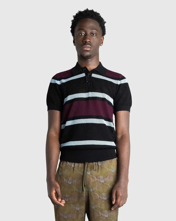 T-Shirts>Dries van Noten Mindo Strik Polo Sort/Striber