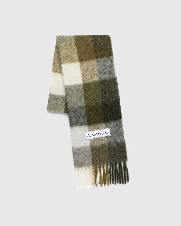 Vinter Tilbehør>Acne Studios Mohair Ternet Torklaede Taupe/Gron/Sort