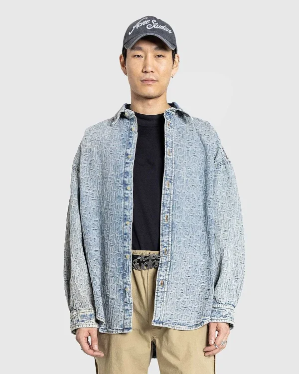 Skjorter>Acne Studios Monogram Denim Skjorte Bla/Beige