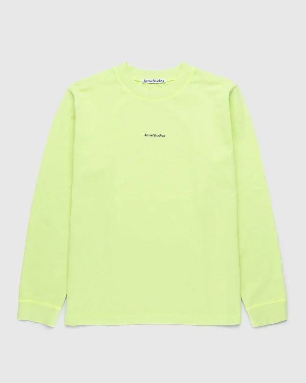 T-Shirts>Acne Studios Okologisk Bomuld Logo Langaermet T-Shirt Fluo Gron