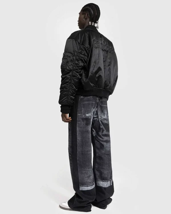 Overtøj>Jean Paul Gaultier Oversized Satin Bomberjakke Sort/Gra