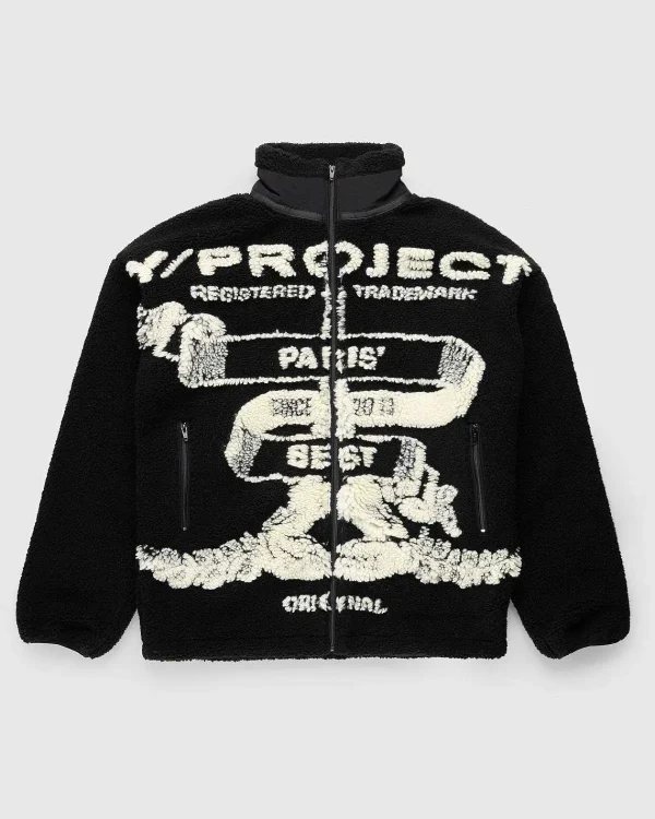 Overtøj>Y/Project Paris' Bedste Jacquard Fleecejakke Sort/Off White