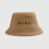 Hatte>Marni Raffia Bucket Hat Caramel