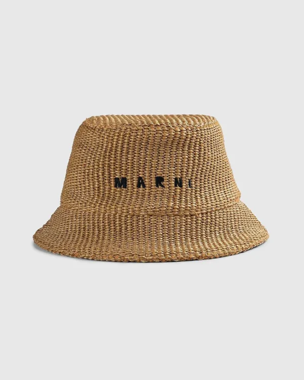 Hatte>Marni Raffia Bucket Hat Caramel