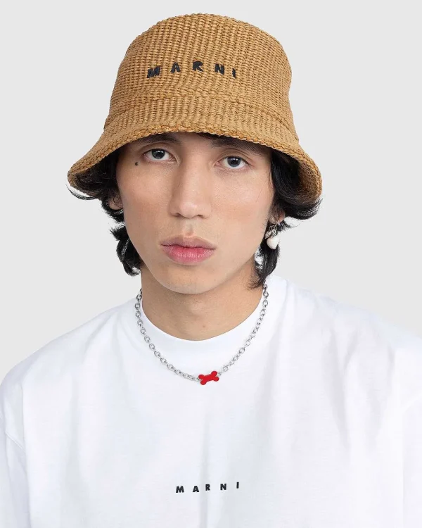 Hatte>Marni Raffia Bucket Hat Caramel