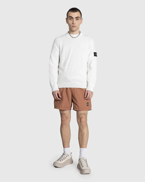 Strik>Stone Island Ribbet Blod Bomuldsstrik Hvid