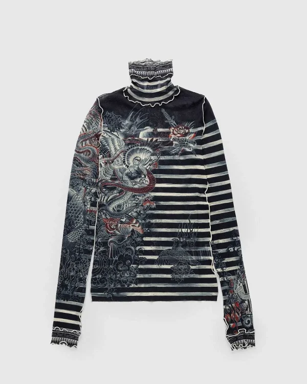 Strik>Jean Paul Gaultier Sailor Tattoo Langaermet Navy/Beige