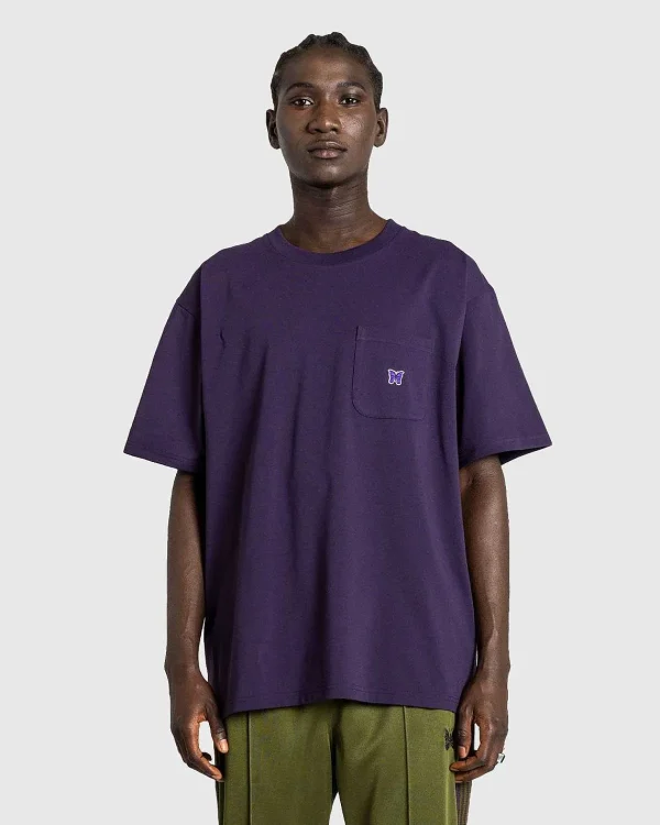 T-Shirts>Needles S/S Crew Neck Tee Poly Jersey Aubergine