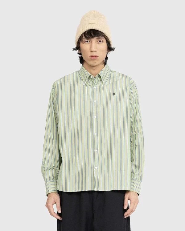 Skjorter>Acne Studios Stripe Button-Up Skjorte Lys Gron/Morkegron