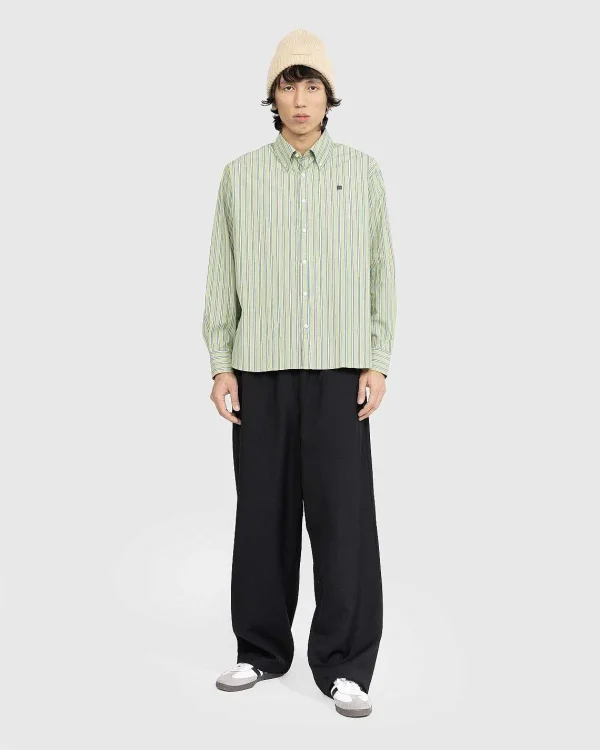 Skjorter>Acne Studios Stripe Button-Up Skjorte Lys Gron/Morkegron