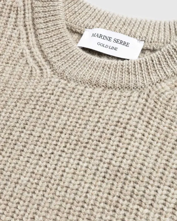 Strik>Marine Serre Uld Og Fluffy Strik Pullover Med Rund Hals Beige