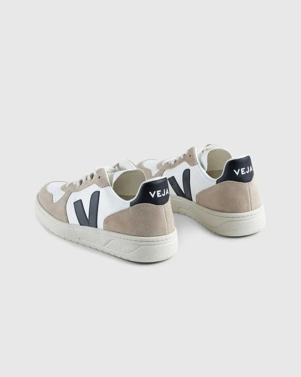 Sneakers>VEJA V-10 Kromfri Laeder Hvid/Sort/Sahara