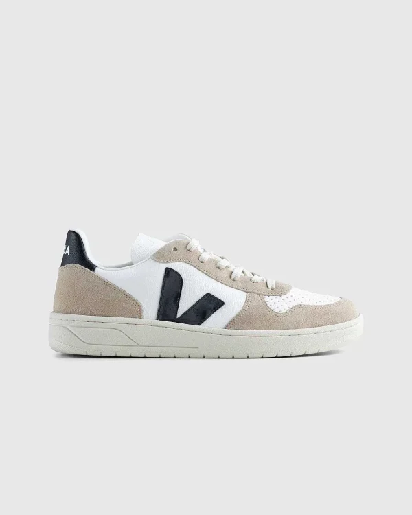 Sneakers>VEJA V-10 Kromfri Laeder Hvid/Sort/Sahara