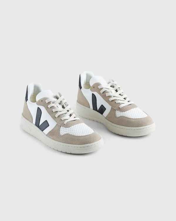 Sneakers>VEJA V-10 Kromfri Laeder Hvid/Sort/Sahara