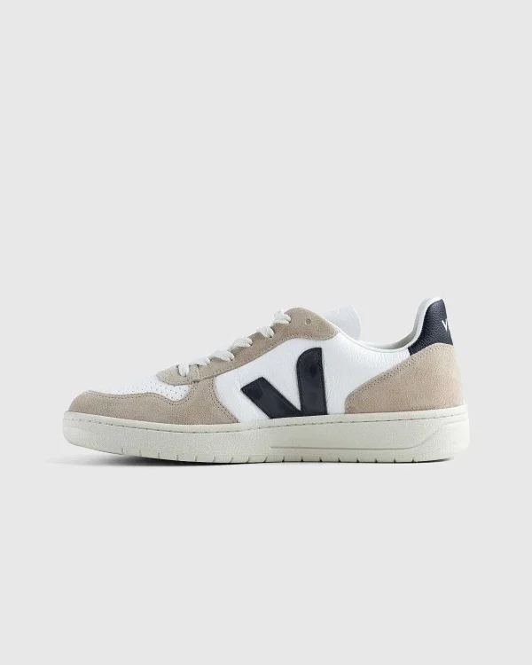 Sneakers>VEJA V-10 Kromfri Laeder Hvid/Sort/Sahara