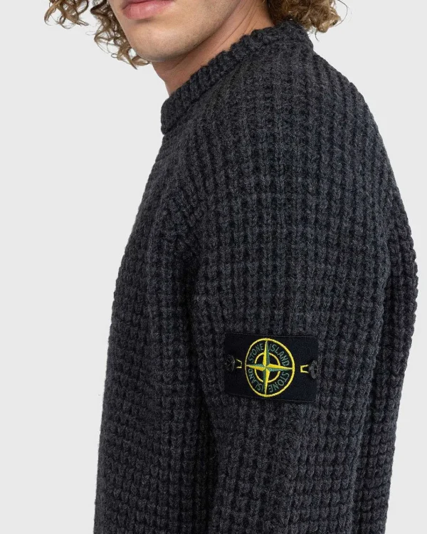 Strik>Stone Island Vaffelstrikket Sweater Melange Charcoal