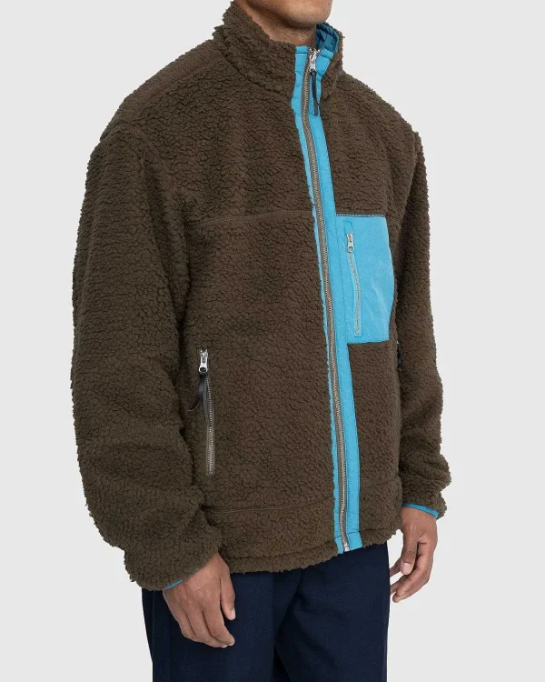 Overtøj>Highsnobiety Vendbar Polar Fleece-Lynlasjakke Stal Bla/Morkegron