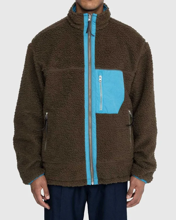 Overtøj>Highsnobiety Vendbar Polar Fleece-Lynlasjakke Stal Bla/Morkegron