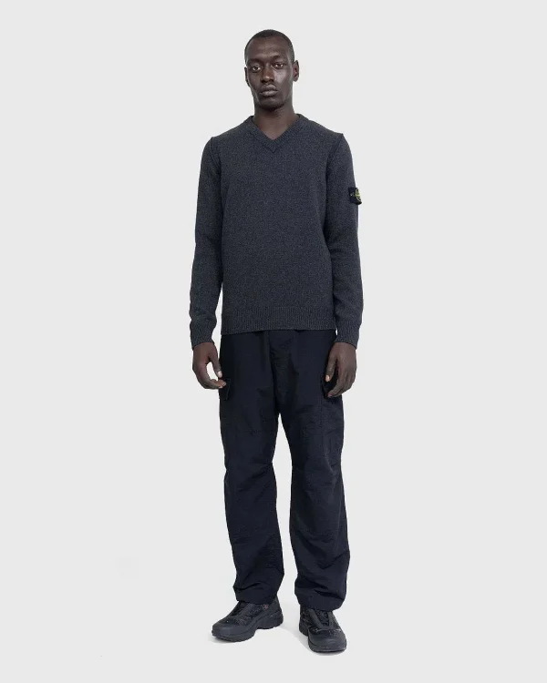 Strik>Stone Island V-Hals Sweater Melange Charcoal