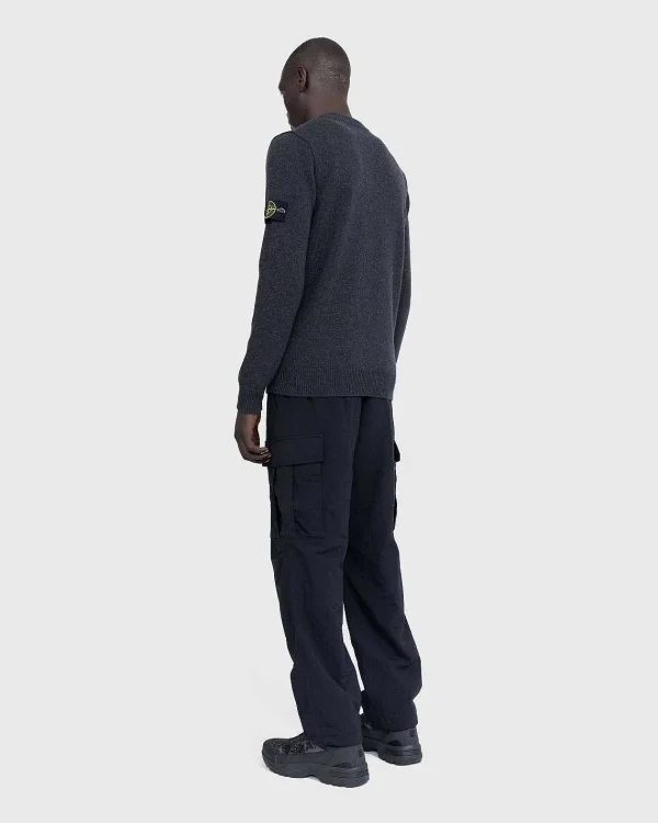 Strik>Stone Island V-Hals Sweater Melange Charcoal